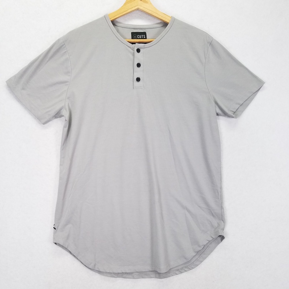 Cuts AO Elongated Curved Hem Short Sleeve Henley Mens M Grey Pyca-Pro Slim Fit